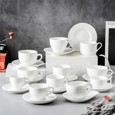 China Sustainable White Ceramic 100/150/180ml Coffee Cup And Saucer Set Porcelain Cup Sets With Customize Logo for sale