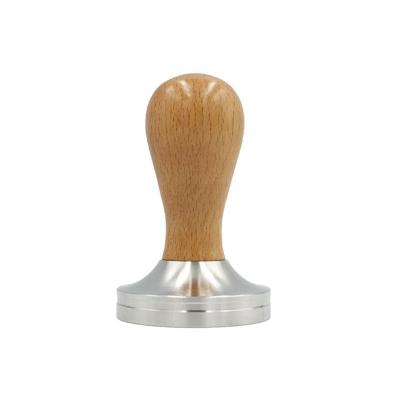 China Sustainable Based Coffee Press Tool Stainless Steel Coffee Tamper With Solid Heavy Wood Handle for sale