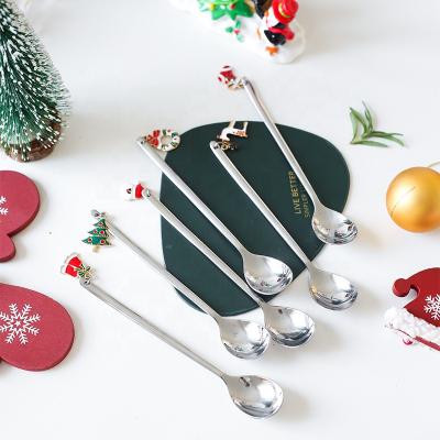 China 2022 Christmas Gift Stocked Cute Stainless Steel Spoon Dessert Metal Spoon 304 Coffee Spoon for sale