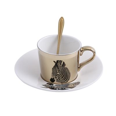 China Central Statistical Viable Creative Animal Reflection Coffee Cup Mirror Cup Saucers Ceramic Plated Set for sale