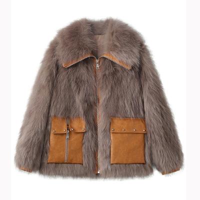 China 2021 breathable warm sale woman shearling jacket faux fox fox fur coat for girls for sale