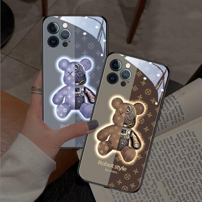 China Cute Snap Bear 3D Smart LED Shockproof Phone Case For iPhone 13 12 mini Se 2020 XR 11Pro XS Max Silicone Soft Edge For iPhone 7Plus 8Plus for sale