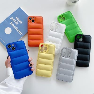 China Autumn Winter Phone Case Shockproof TPU Stripper Cotton Soft TPU Shockproof New Trendy Instituto Down Jacket Phone Cases For iPhone 11 12 13 Pro Mini Max for sale