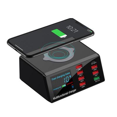 China Multi USB 8-Port Wall Charging Station Smart Quick Desktop Fast Charging 3.0 Type C PD 18W LED Display Radio Wireless Charger Tablet With HUB for sale