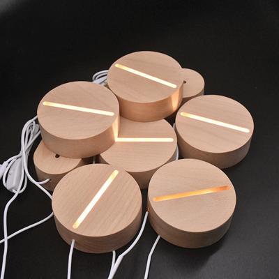 China Wholesale modern led solid wood display night light stand base stand, 3d led lamp wood base for diy acrylic for sale