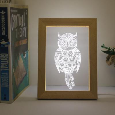 China New Modern Design 3d Illusion Acrylic Wood Led Picture Frame Night Light For Kids Room for sale