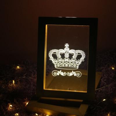 China Modern Dimmable Three-color Photo Frames Left Wooden USB Night Light For Baby Room for sale