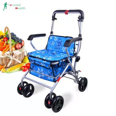 China For The Elderly To Go Older Shopping Cart Factory Price Portable Folding Hand Brake Aid Four Wheel Walking Aid for sale