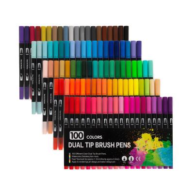 China Custom Indelible with Logo 12/24/36/48/72/100 Dual Colors Tip Marker Pen Art Markers Non Toxic Dual Tip Permanent for sale