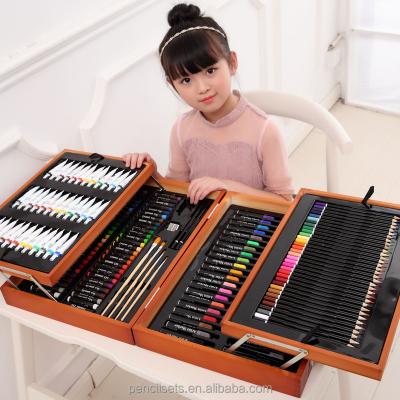 China 174 Piece Deluxe Wooden Art Pencil Case Creativity Drawing Painting Set for Young Kid Artists for Children for sale