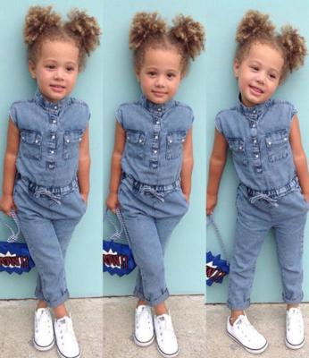 China hot sale Anti-wrinkle baby denim romper toddler kids short sleeve jeans elastic jumpsuit for sale