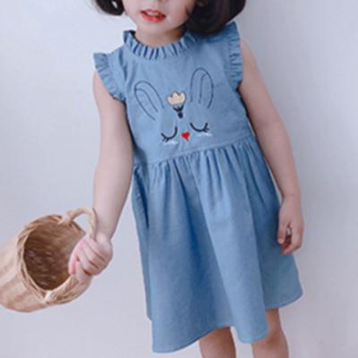 China Anti-wrinkle fashion children clothes kids girl dress with pattern denim fabric jeans dress for sale