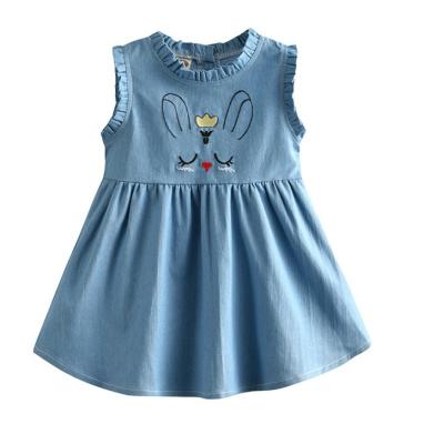 China 2021 Anti-wrinkle fashion girl denim dress summer embroidery girl dress for sale