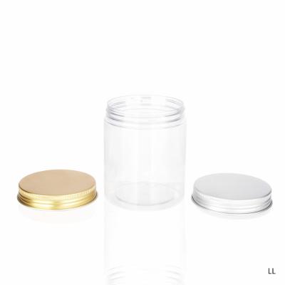 China Pet 4oz 8oz 500g Clear Cream Jar Body Skin Care 250ml Round Eco-friendly Cosmetic Plastic Jar Container With Silver Gold Screw Lid for sale