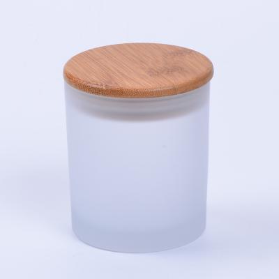 China 200ml container frosted glass heatable candle jars 100gram clear frosted glass jar with bamboo lid candle jars for sale