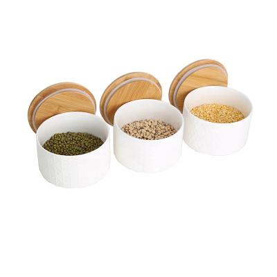 China Heatable Eco-Friendly Ceramic Spice Storage Canister For Storage Jar With Bamboo Lid for sale