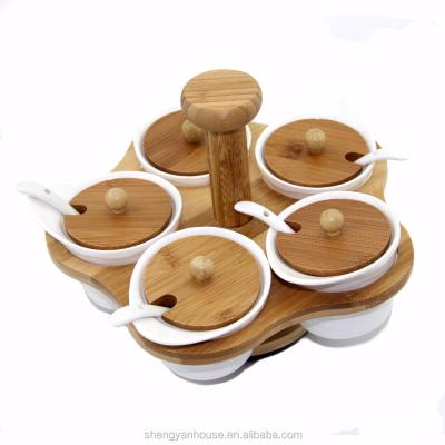 China High Quality Heatable Wood Lid Turning Tea Sugar Coffee Ceramic Canisters for sale