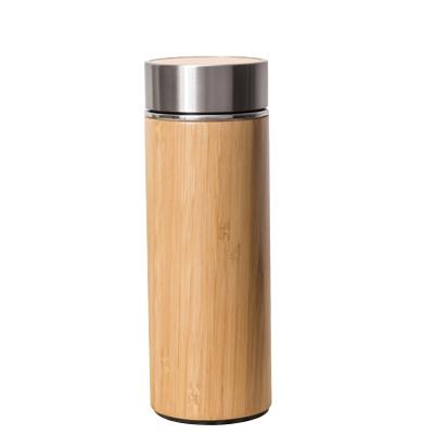 China 600ml Sustainable Double Wall Bamboo Tumbler With Stainless Steel Tea Infuser Bamboo Water Bottle for sale