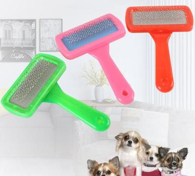 China Clean Plastic Stocked Products Crystal Pin Dog Grooming Brush Straight Pet Hair Chip Artificial Handle Comb for sale