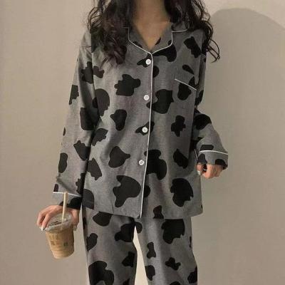 China Guaranteed service quality QUICK DRY custom printed cow ladies gray pajamas spring and autumn long sleeve women's two-piece home service for sale