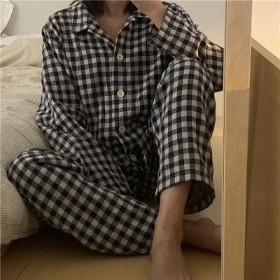 China High quality pajamas QUICK DRY most popular factory direct sales ladies spring and autumn women's long-sleeved plaid loose home wear for sale