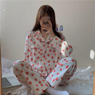 China Hot selling QUICK DRY service quality guarantee strawberry print ladies pajamas spring and autumn women's long-sleeved suit home service for sale