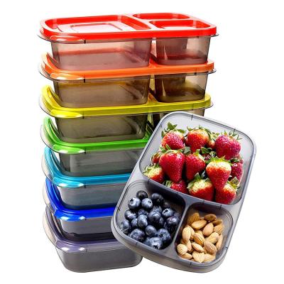 China Modern Meal Prep Containers 7 Pack Bento Lunch Box Plastic 3 Compartment Food Containers With Lids for sale