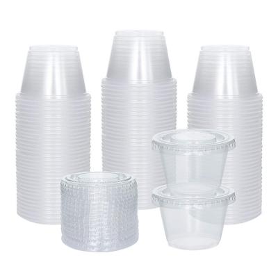 China Eco-Friendly 100 Sets 2.5 Ounce Plastic Puff Containers Small Disposable Party Plastic Jello Shot Cups With Lids for sale