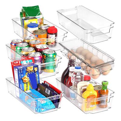 China Sustainable Clear Plastic 6 Piece Fridge Freezers Food Storage Organizer Bin Racks Kitchen Pantry Organizer Units for sale