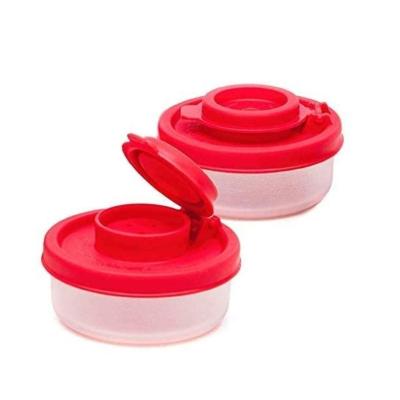 China Sustainable Kitchen Plastic Spice Jar Dispenser Airtight Spice Set Clear Unique Custom Salt And Pepper Shakers With Red Covers for sale