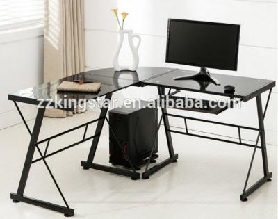 China Corner Home Furniture L-shape Tempered Glass Computer Desk Supplier for sale