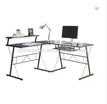 China Long Workstation Single Glass Home Office Corner Computer Desk for sale