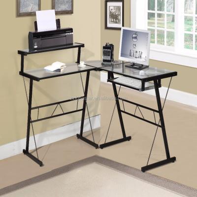 China L-Shape Strong Glass Furniture Office Wearability Corner Computer Desk for sale