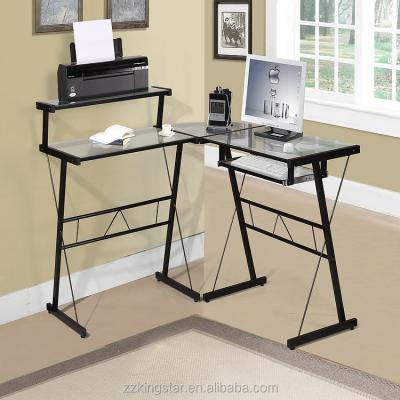 China PC Office Steel Desk With Keyboard Drawers Glass Top Metal Computer Desk for sale