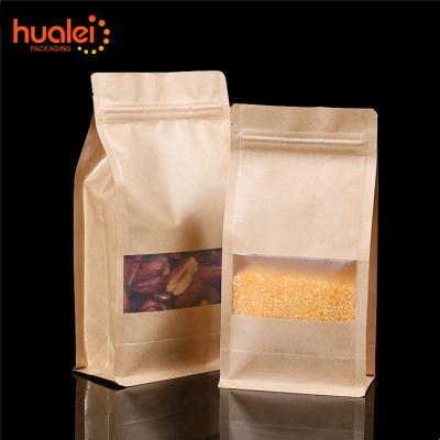 China Recyclable Hot Selling Pure Recycled Brown Kraft Paper Stand Up Food Packaging Pouch Ziplock Bag With Transparent Clear Window for sale