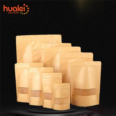 China Wholesale Recyclable Self-supporting Kraft Ziplock Bag With Window And Zipper Thickening Food Kraft Paper Bag Packaging for sale