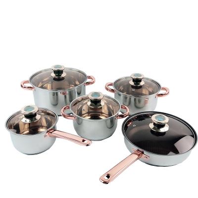 China Sustainable Hot Pot Stainless Steel Sale 10pcs Non-stick Kitchen Cookware Set for sale