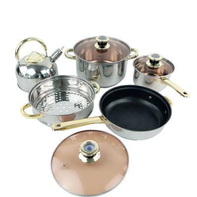 China Sustainable High Quality Cookware Pot Stainless Steel 9pcs Nonstick Soup Pot With Handle Cookware Set for sale