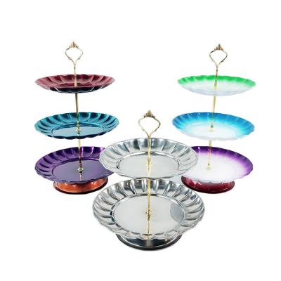 China Stainless Steel Three-Layer Candy Dish Sustainable Fruit Tray With Gold Handle for sale