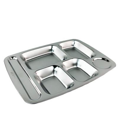 China Eco-Freindly Size Quality Stainless Steel Plate Food Tray Hotel Rectangular Tray with 6 Grids for sale