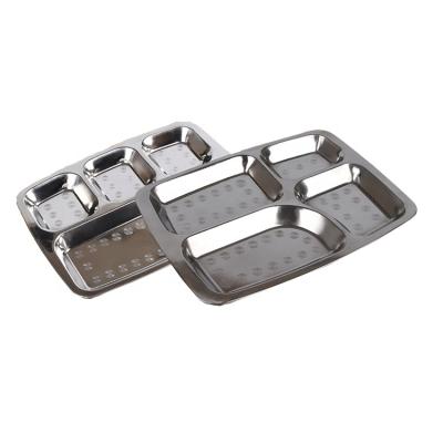 China Eco-Freindly Rectangular Square Shape Stainless Steel Plate Food Tray Hotel Tray with 4 Grids for sale