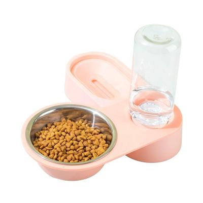 China Viable Double Automatic Pet Bowl Water Dispenser Pet Feeder Stainless Steel Water and Bowl Food Dispenser Bottle for Cat Dog for sale