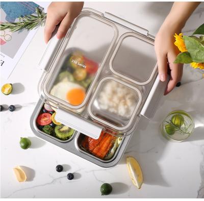 China Leakproof Freshness Preservation 316 Stainless Steel Lunch Box 3 Compartment Food Divided Bento Box for sale