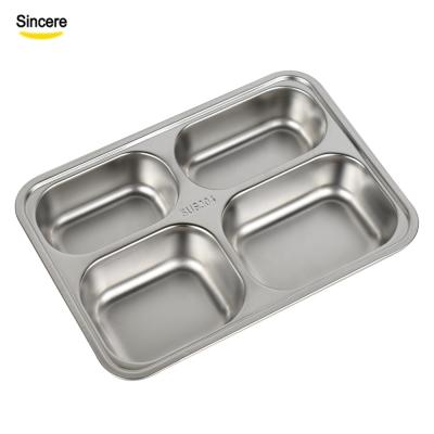 China Freshness Preservation Divided Food Tray With Lids Dinner Plate 304 Stainless Steel Lunch Tray For School for sale