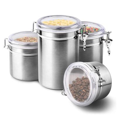 China Freshness Preservation 26oz 36oz 47oz 62oz Stainless Steel Canister Set With Clear Acrylic Lid And Locking Clamp for sale