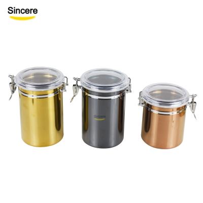 China Freshness Preservation Set Of Stainless Steel 4 Seal Pot Kitchen Canisters Set Leakproof Tea Tin Container for sale