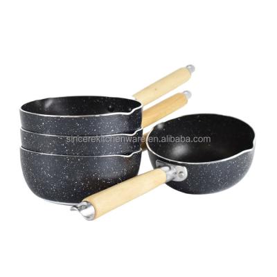 China Wholesale Cookware Stick Stocked Non Cooking Japanese Pot Pan With Wooden Handle for sale