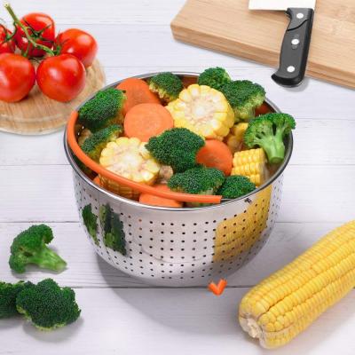 China Viable Silicone Handle Stainless Steel Food Steamer Basket Rice Steamer Pressure Cooker Insert Basket for sale