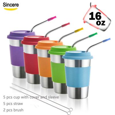 China 12oz 16oz OEM LOGO SS304 Sippy Cup Viable Leakproof Pint Cup Tumbler With Silicone Cover & Sleeve & Straw for sale