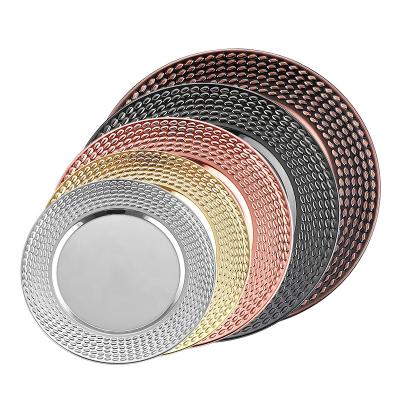 China Durable Mirror Polishing Gold Beaded Wholesale Charger Plates Stainless Steel Plate Dish for sale